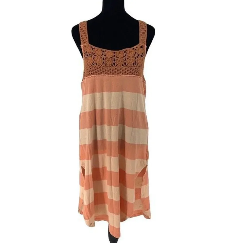 Free People‎ Womens Sayulita Crochet Striped Dress Sleeveless Orange Cream XS